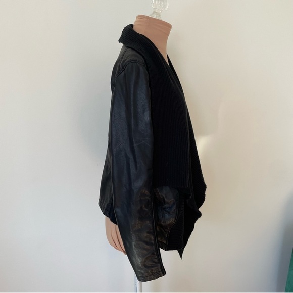 Blank NYC Drape Front Open Waterfall Faux Vegan Leather Knit Moto Jacket Size S - Picture 6 of 10